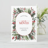 We hebben Warm Red Winter Moving Announcement verp Feestdagenkaart (Staand voorkant)