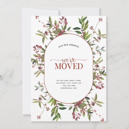 We hebben Warm Winter Berry Moving Announcement ve Feestdagenkaart (Voorkant)