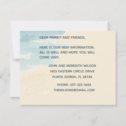 We hebben Waterverf Beach Moving Announcement verp Aankondiging (Achterkant)