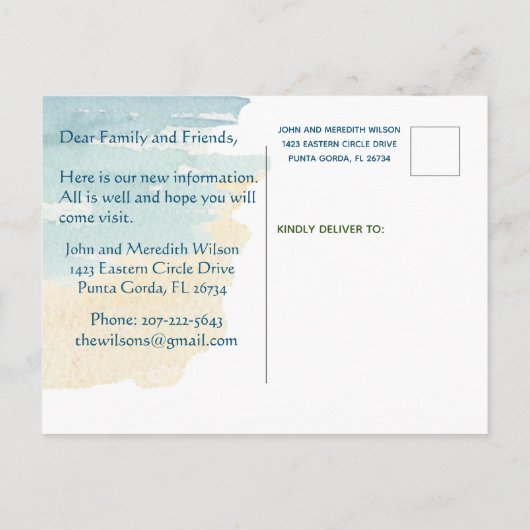 We hebben Waterverf Beach Moving Announcement verp Aankondigingskaart (Achterkant)