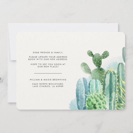 We hebben Waterverf Cacti Moving Announcement verp Aankondiging (Achterkant)