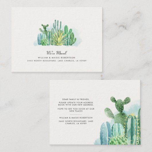 We hebben Waterverf Cacti Moving Announcement verp Visitekaartje (Voorkant / Achterkant)