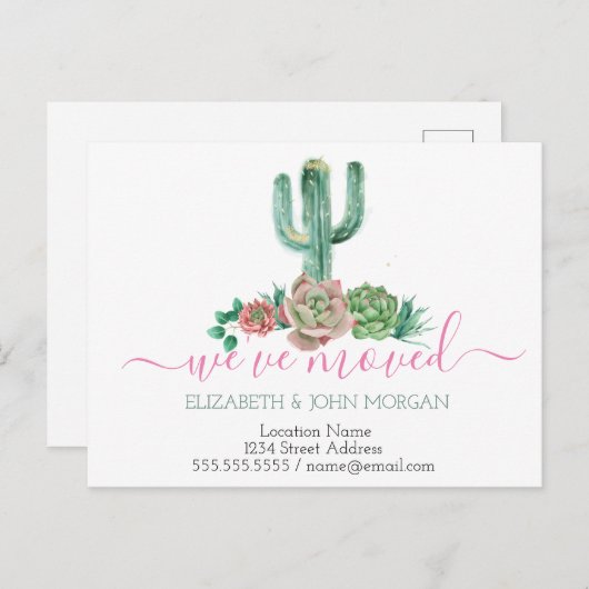 We hebben Waterverf Cactus Succulent verplaatst Aankondigingskaart (Voorkant / Achterkant)