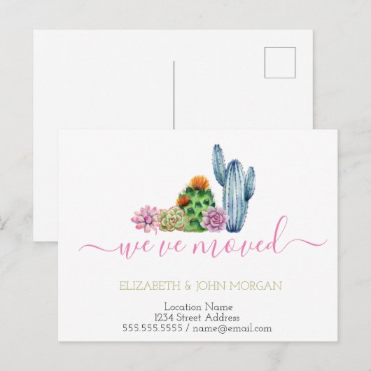 We hebben Waterverf Cactus verplaatst Aankondigingskaart (Voorkant / Achterkant)