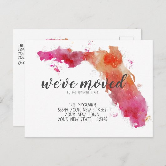 We hebben Waterverf Florida verhuisd. Aankondigingskaart (Voorkant / Achterkant)