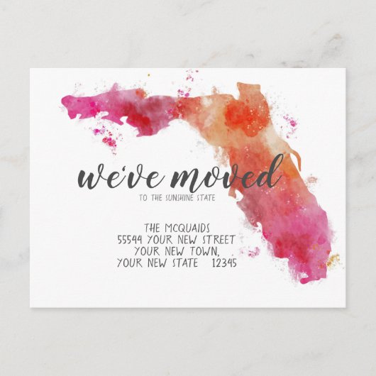 We hebben Waterverf Florida verhuisd. Aankondigingskaart (Voorkant)