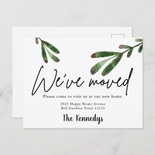We hebben Waterverf Greenery New Home Moving verpl Aankondigingskaart (Voorkant / Achterkant)