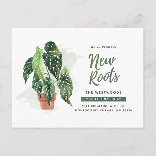 We hebben Waterverf Potted Plant Moving Address ve Aankondigingskaart (Voorkant)