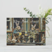 We hebben weer verhuisd Grappig konijn nieuw adres (Staand voorkant)