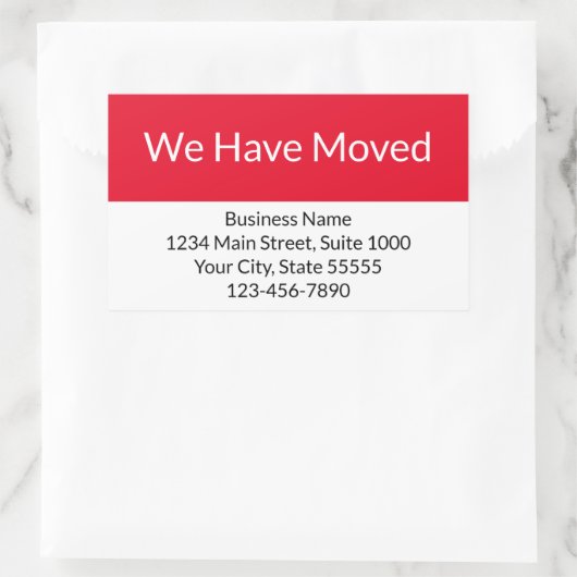 We hebben zakelijke aankondiging rood en wit verpl rechthoekige sticker (Tas)