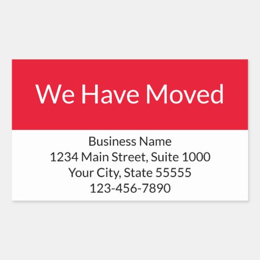 We hebben zakelijke aankondiging rood en wit verpl rechthoekige sticker (Voorkant)