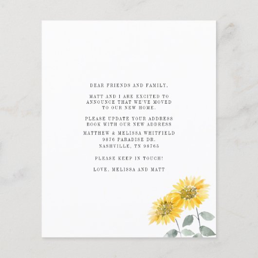 We hebben Zonnebloem Bewegende Aankondiging (Achterkant)