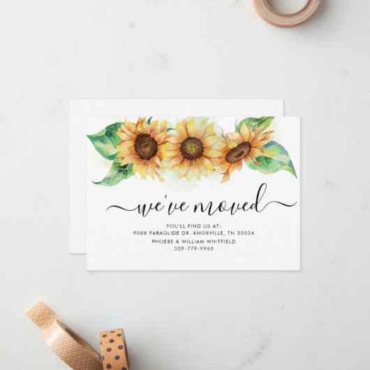 We hebben Zonnebloem-bloem-bewegende aankondiging  (Voorkant / Achterkant in situ)