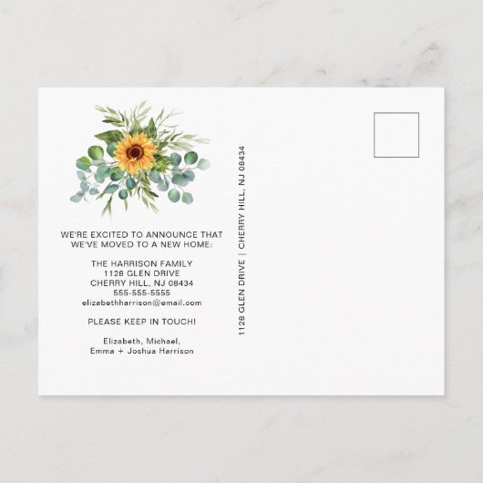 We hebben Zonnebloem Eucalyptus Moving Aankondigingskaart (Achterkant)