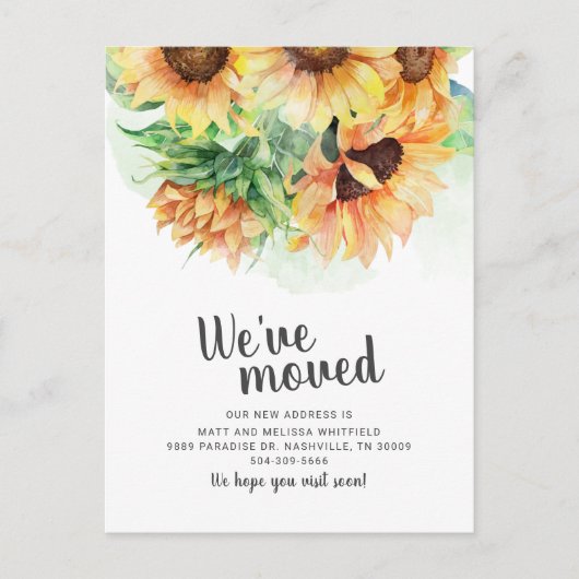 We hebben Zonnebloesem laten bewegen Aankondigingskaart (Voorkant)