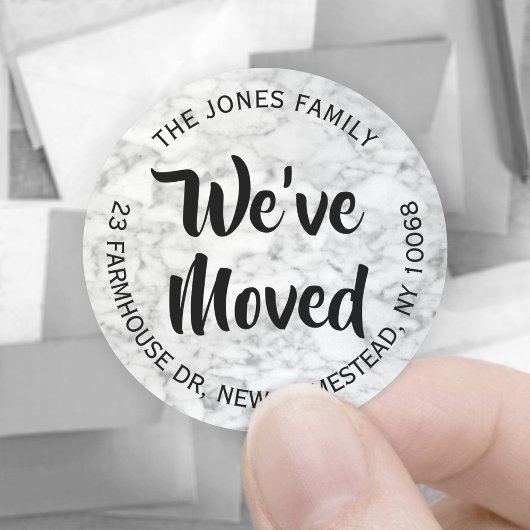 We hebben zwart wit grijs marmer retouradres verpl ronde sticker