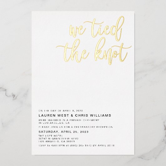 We hielden de 'Knot Wedding Reception' op Folie Uitnodiging (Voorkant)