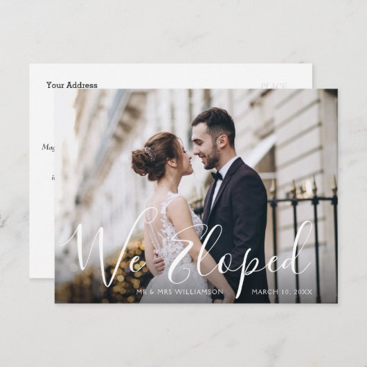 WE HIELPEN | leuke script bruiloft aankondiging Briefkaart (Voorkant / Achterkant)