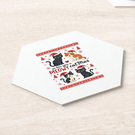 We Hiss You A Meowy Catmas Funny Cat Christmas Ugl Kartonnen Onderzetters (Schuin)
