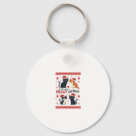 We Hiss You A Meowy Catmas Funny Cat Christmas Ugl Sleutelhanger (Voorkant)