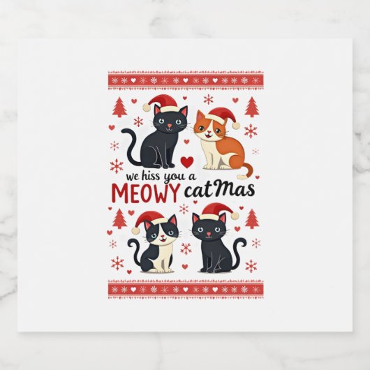 We Hiss You A Meowy Catmas Funny Cat Christmas Ugl Sparkling Wijnetiket (Enkel label)