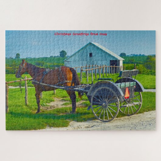We houden van Amish Carraiges in Iowa. Jigzaag Puz Legpuzzel (Horizontaal)