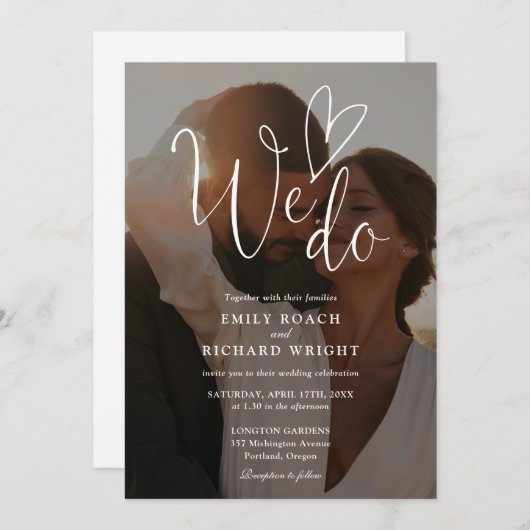 We houden van elegante moderne script foto bruilof kaart (Voorkant / Achterkant)