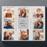 We houden van Foto Collage Plaque uit je familie Fotoplaat<br><div class="desc">Mam Gift. Acht piloot van de fotoserie. Pas aan met tekst en foto's. Grijze achtergrond. Geschenk. We houden van je. Familienaam.</div>