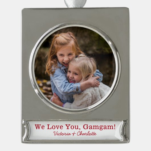 We houden van Gamgam foto Verzilverd Banner Ornament (Voorkant)
