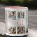 We houden van Gigi Photo Collage Mok<br><div class="desc">Geniet van je geliefde grootmoeder met een gekoesterd geschenk dat vreugde brengt bij elke slok. Deze unieke koffie-mok, verfraaid met een collage van 6 foto's van haar favoriete kleintjes, beren een oprechte boodschap, 'We love you Gigi' in een schattig roze verlooplettertype. Een gepersonaliseerd tintje met de namen van de kinderen...</div>