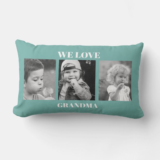 We houden van Grandma Photo Collage Turquoise Kussen (Voorkant)