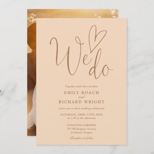 We houden van hart foto zachte perzik bruiloft kaart (Voorkant / Achterkant)