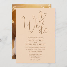 We houden van hart foto zachte perzik bruiloft kaart