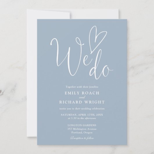 We houden van hart QR-code Dusty Blue Wedding Kaart (Voorkant)