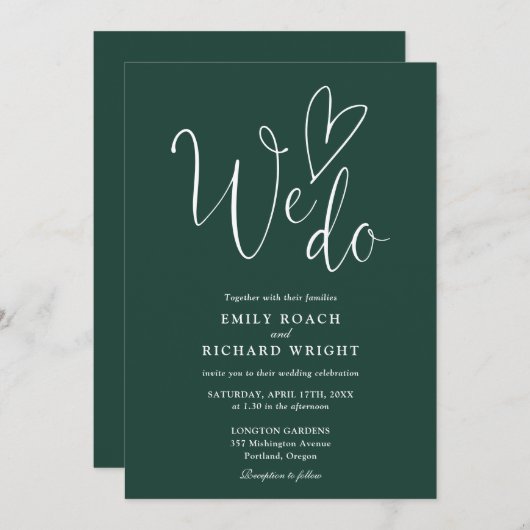 We houden van hart QR-code smaragdgroene bruiloft Kaart (Voorkant / Achterkant)