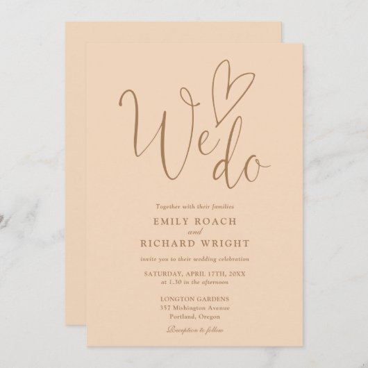 We houden van hart QR-code zachte perzik bruiloft Kaart (Voorkant / Achterkant)