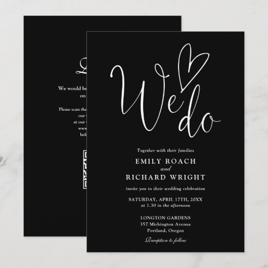 We houden van hart QR-code zwart-wit bruiloft Kaart (Voorkant / Achterkant)