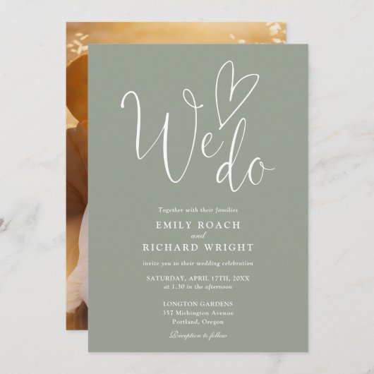 We houden van hartfoto Sage Green Wedding Kaart (Voorkant / Achterkant)