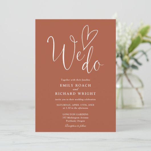 We houden van hartfoto terracotta bruiloft kaart (Staand voorkant)