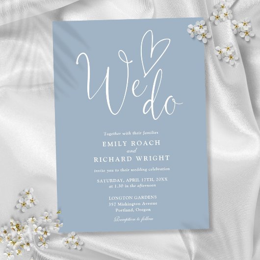 We houden van hartscript Dusty Blue Wedding Kaart