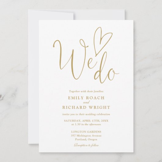We houden van hartscript elegante gouden bruiloft kaart (Voorkant)