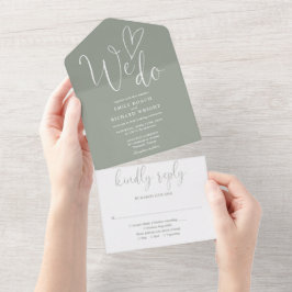 We houden van hartscript Sage Green Wedding All In One Uitnodiging