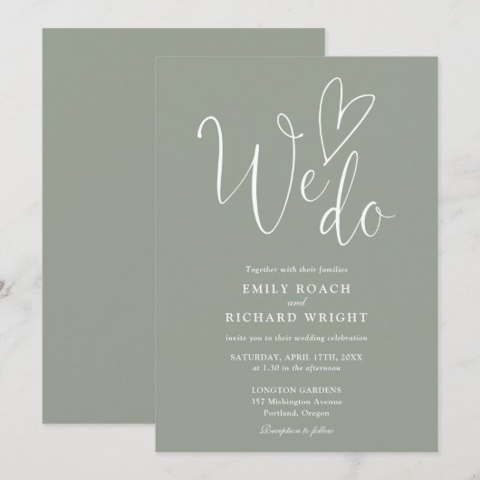 We houden van hartscript Sage Green Wedding Kaart (Voorkant / Achterkant)