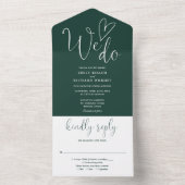 We houden van hartscript smaragdgroene bruiloft all in one uitnodiging (Binnen)