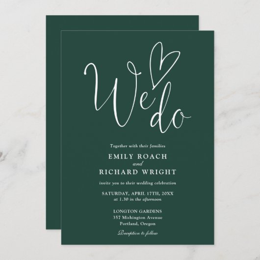 We houden van hartscript smaragdgroene bruiloft kaart (Voorkant / Achterkant)