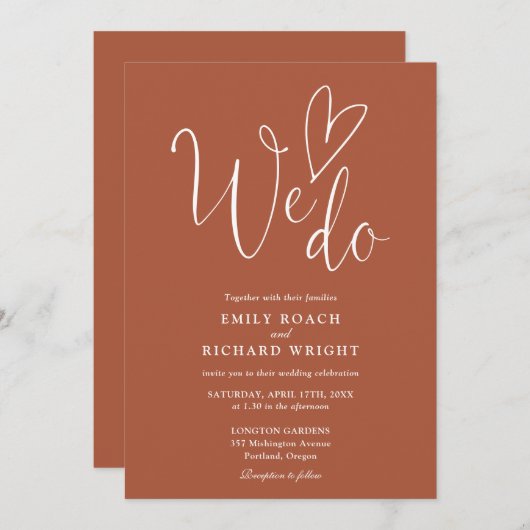 We houden van het hart script terracotta bruiloft kaart (Voorkant / Achterkant)