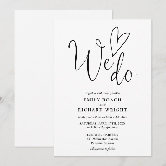 We houden van het hart script zwart-wit bruiloft kaart (Voorkant / Achterkant)