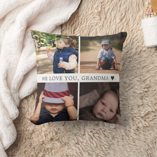 We houden van je 4 Foto Collage Personalized Gray Kussen (Deken)