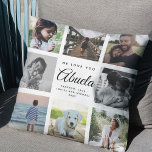 We houden van je Abuela Moederdag fotocollage Kussen<br><div class="desc">We love you,  Abuela: Voor de beste oma ooit in je leven een moderne,  trendy instagram familie fotocollage gooien kussen met chique script typografie en uw persoonlijke naam en bericht. Knuffel je liefde! Onze Moederdag foto collage kussen voor Abuela. Elke knuffel vertelt een liefdesverhaal. 👵 #WeLoveYouAbuela #MothersDayGift</div>