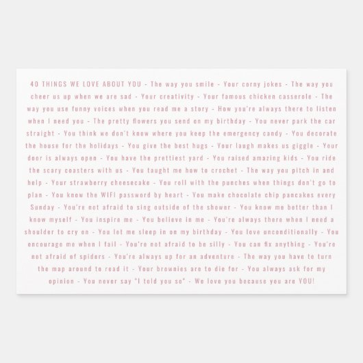 We houden van je berichten 40e verjaardag inpakpapier vel (Voorkant 3)